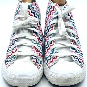 Converse All Star High Top White Red Zig Zag Shoes Youth Junior Girls Size 3